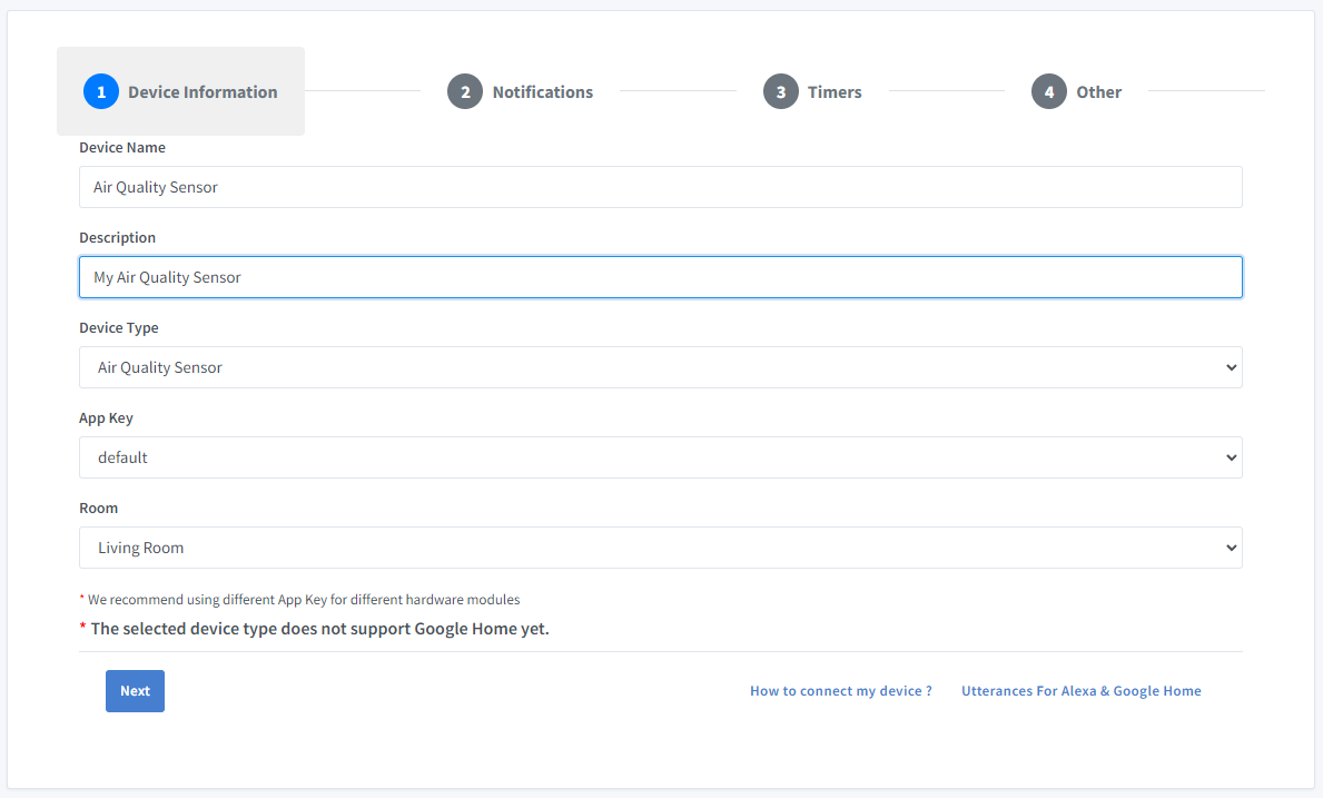 Sinric Pro create device alexa