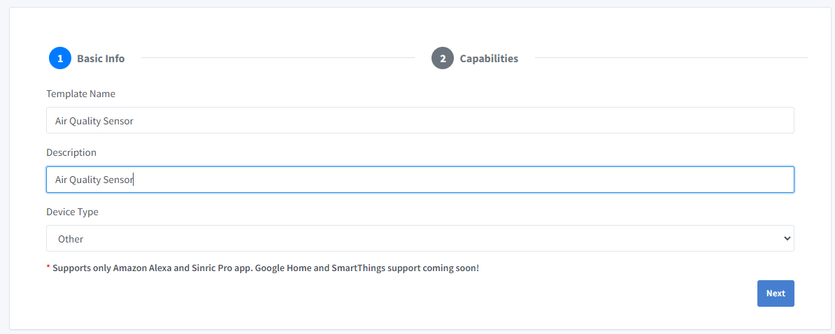 Sinric Pro air quality ensor device template