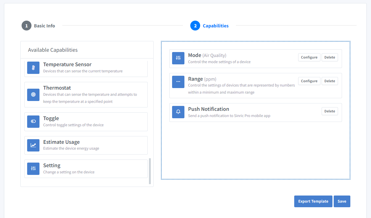 Sinric Pro moisture sensor template mode and range settings