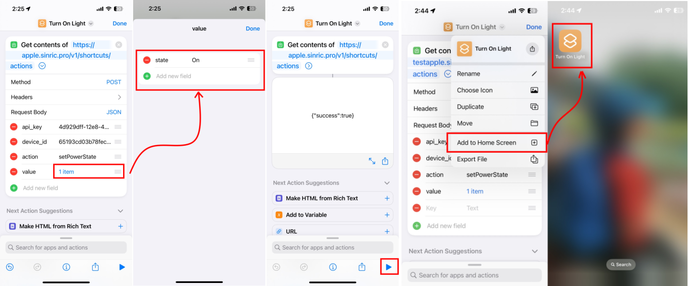 Sinric Pro Apple shortcut