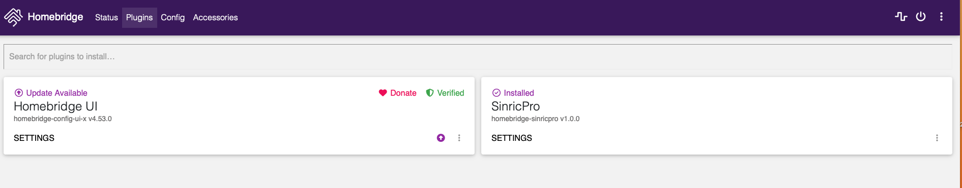 Homebridge-SinricPro plugin installtion