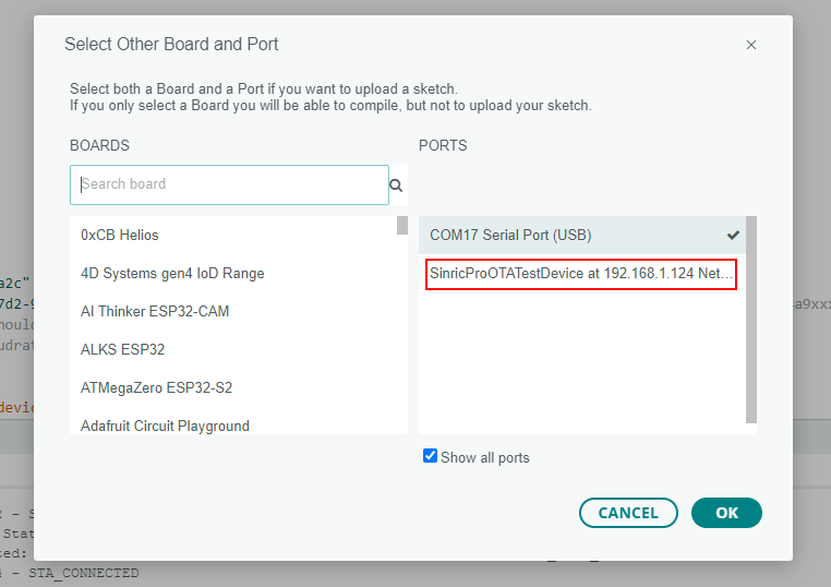 Sinric Pro OTA Hosts Selection