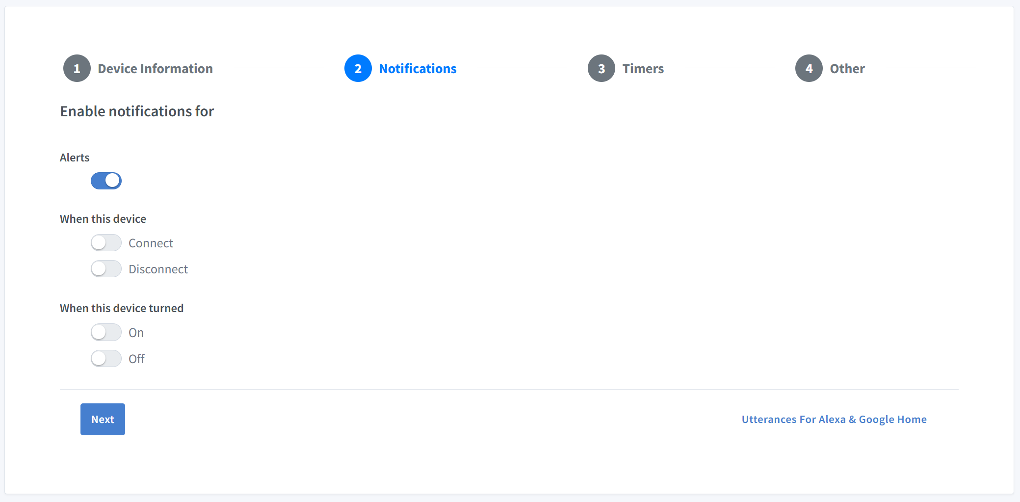 Sinric Pro device creation info