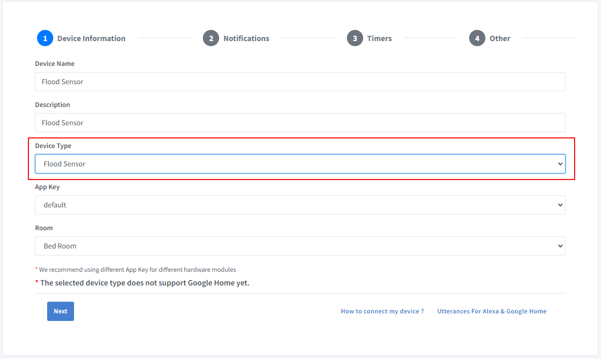 Sinric Pro create device alexa