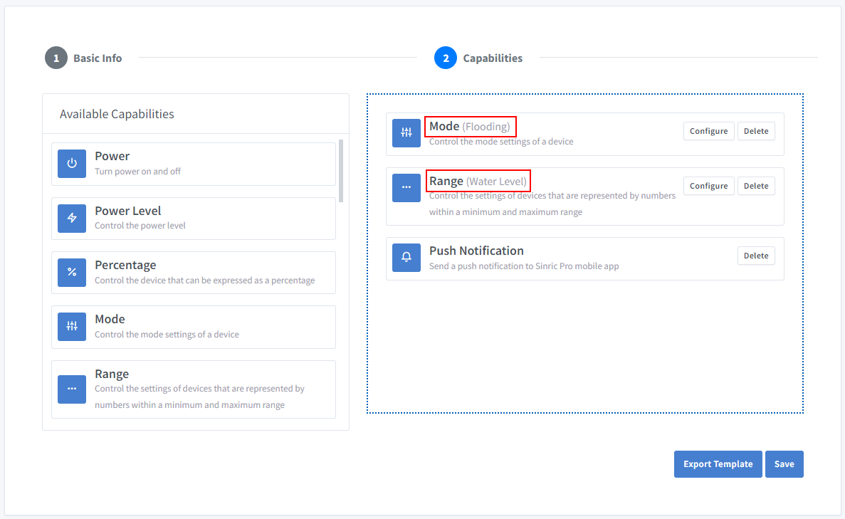 Sinric Pro moisture sensor template mode and range settings
