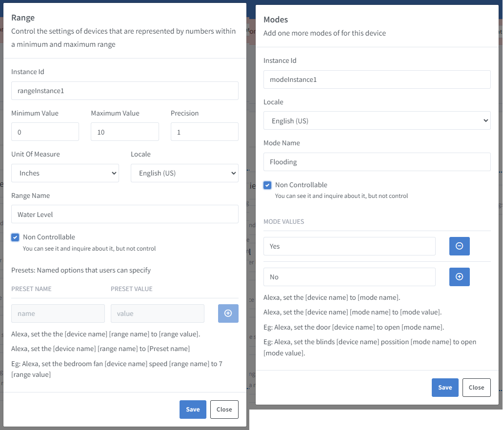 Sinric Pro moisture sensor template mode and range settings