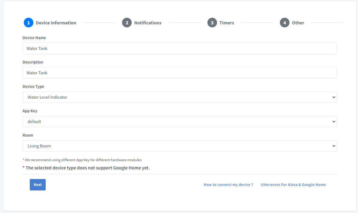 Sinric Pro create device alexa