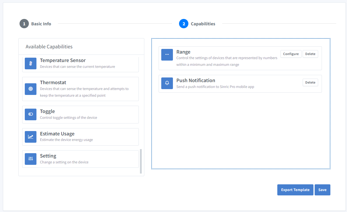 sinricpro water tank new device template capabilities