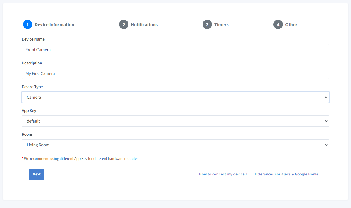 Sinric Pro create device alexa