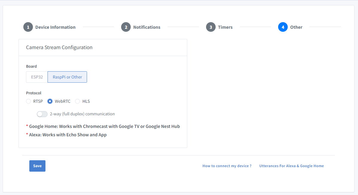 Sinric Pro webrtc camera