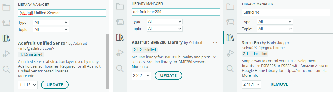 Sinric Pro Install the BME280 library